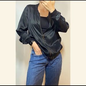 100% black silk bomber